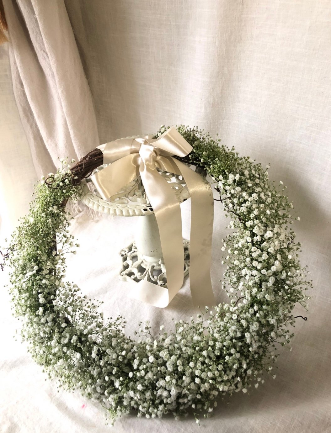 リースブーケ　かすみ草 ウェディングブーケ＊*生花のかすみ草のリースブーケ 【受注制作