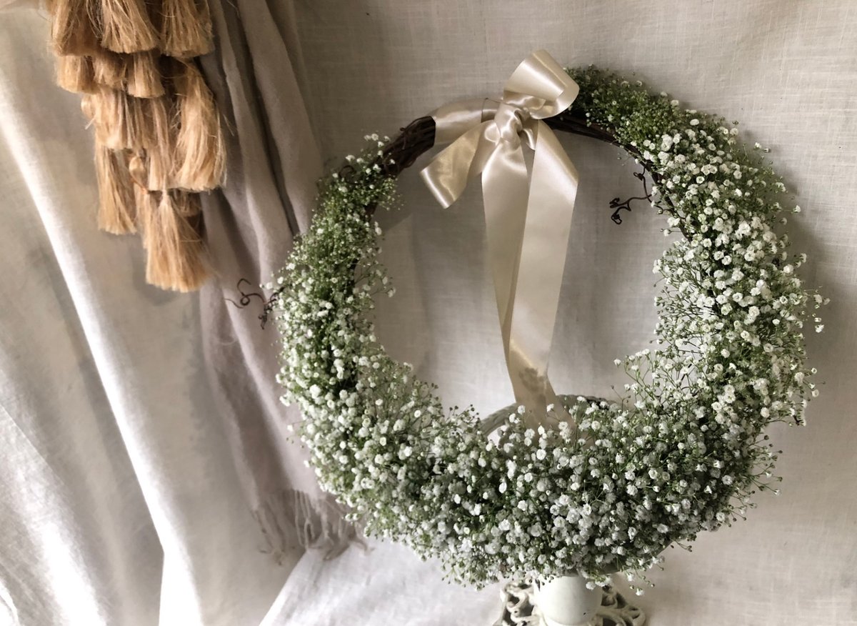リースブーケ　かすみ草 ウェディングブーケ＊*生花のかすみ草のリースブーケ 【受注制作