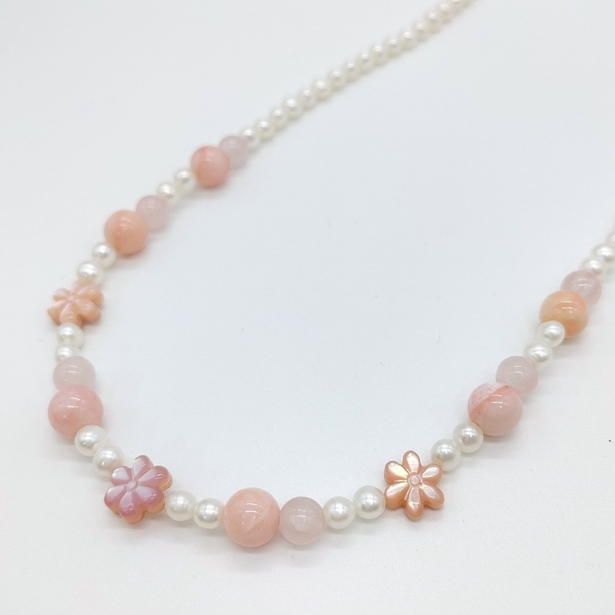 お花とローズクォーツのキュートネックレス | KJM-pearl