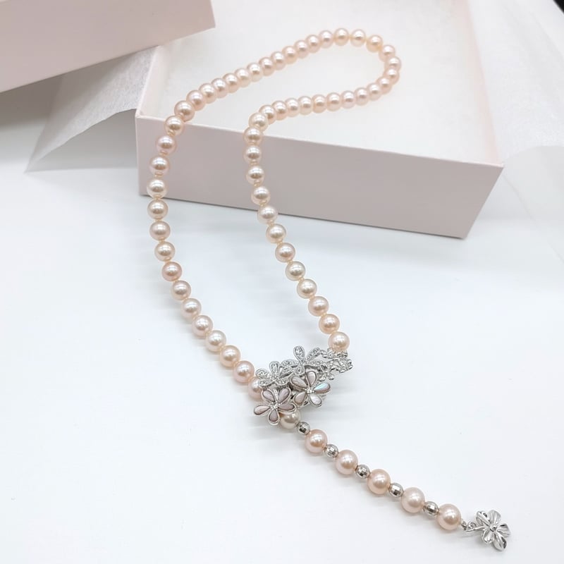 桃色パールのお花ラリエットネックレス | KJM-pearl