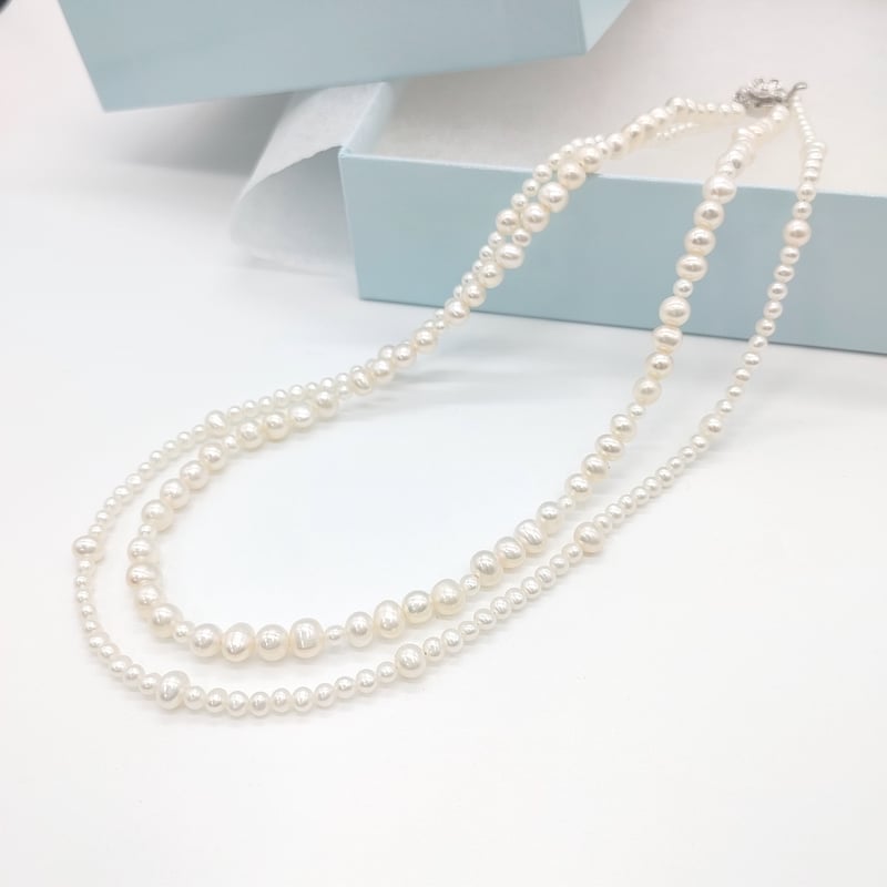 二重パールネックレス ホワイト7.0mm 2連 ホワイトパールデザインネックレス | KJM-pearl