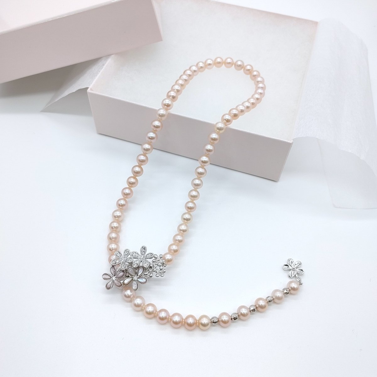桃色パールのお花ラリエットネックレス | KJM-pearl
