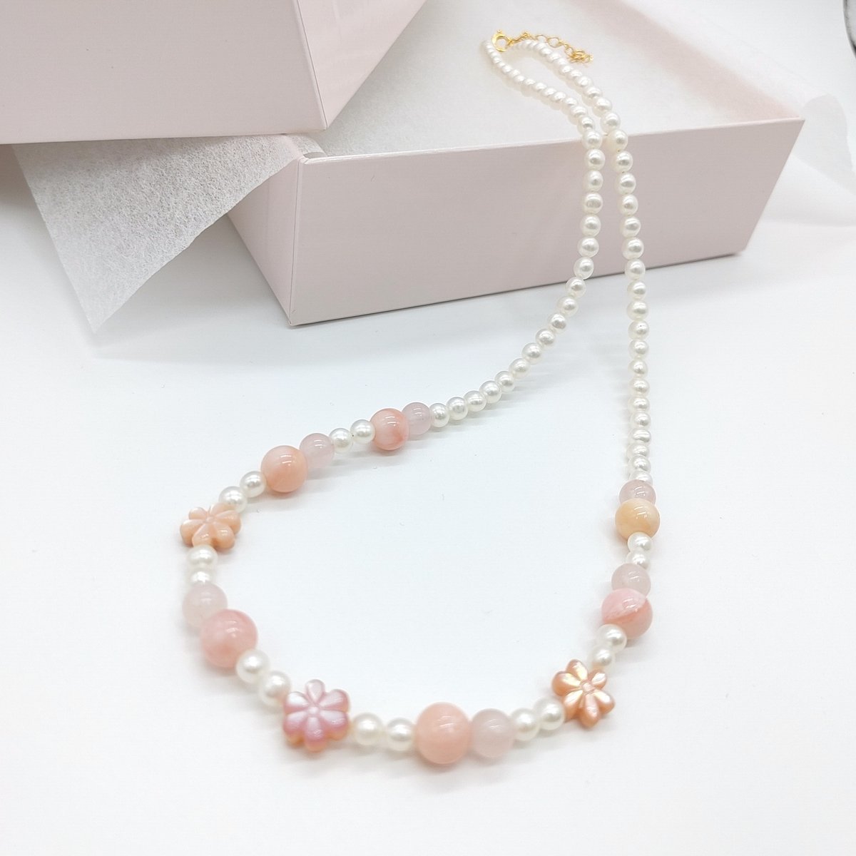 お花とローズクォーツのキュートネックレス | KJM-pearl