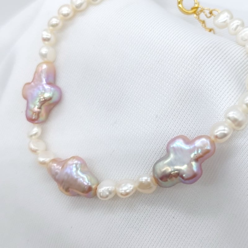 ま*ん様 アクセサリー まとめ売り パール ネックレス ブレスレット ナチュラルカラークロスのシンプルブレス | KJM-pearl