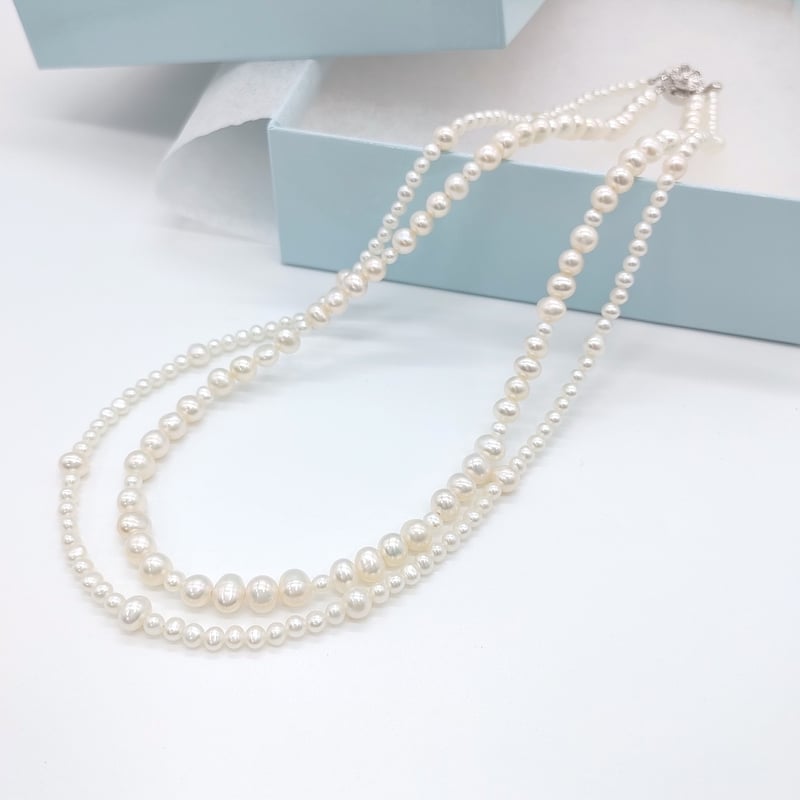 ぽんきちパール 2連ネックレス ホワイト シルバー Pearl 2連 ホワイトパールデザインネックレス | KJM-pearl