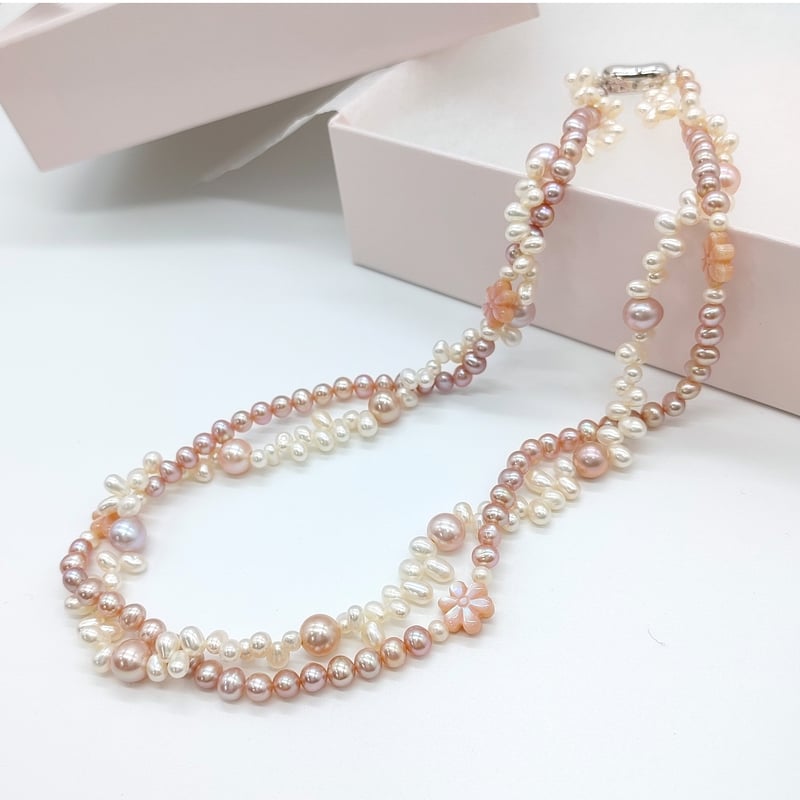 2連 ピンクのラブリーネックレス | KJM-pearl