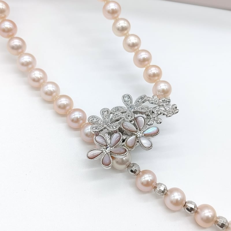 桃色パールのお花ラリエットネックレス | KJM-pearl