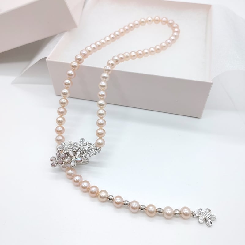 桃色パールのお花ラリエットネックレス | KJM-pearl