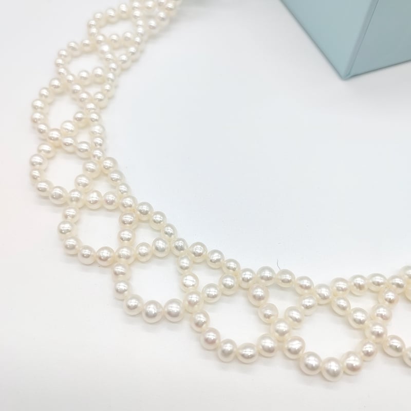 編み込みパールのカラーネックレス（つけ襟風） | KJM-pearl