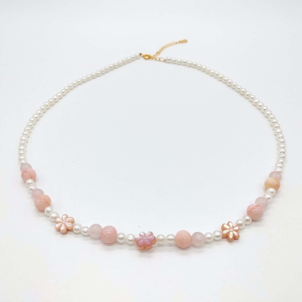 お花とローズクォーツのキュートネックレス | KJM-pearl