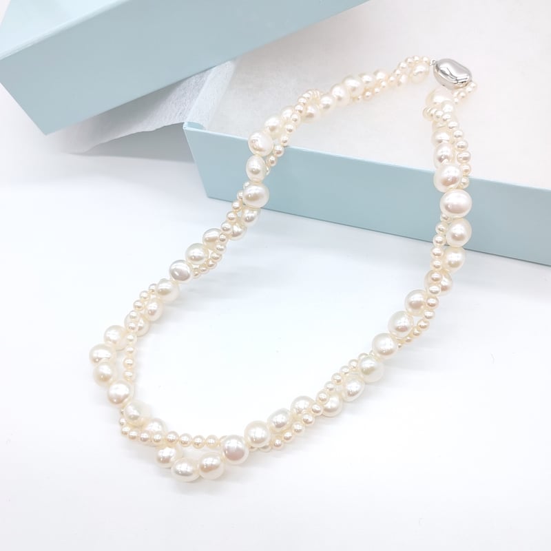 ぷっくりパールのホワイト2連ネックレス | KJM-pearl