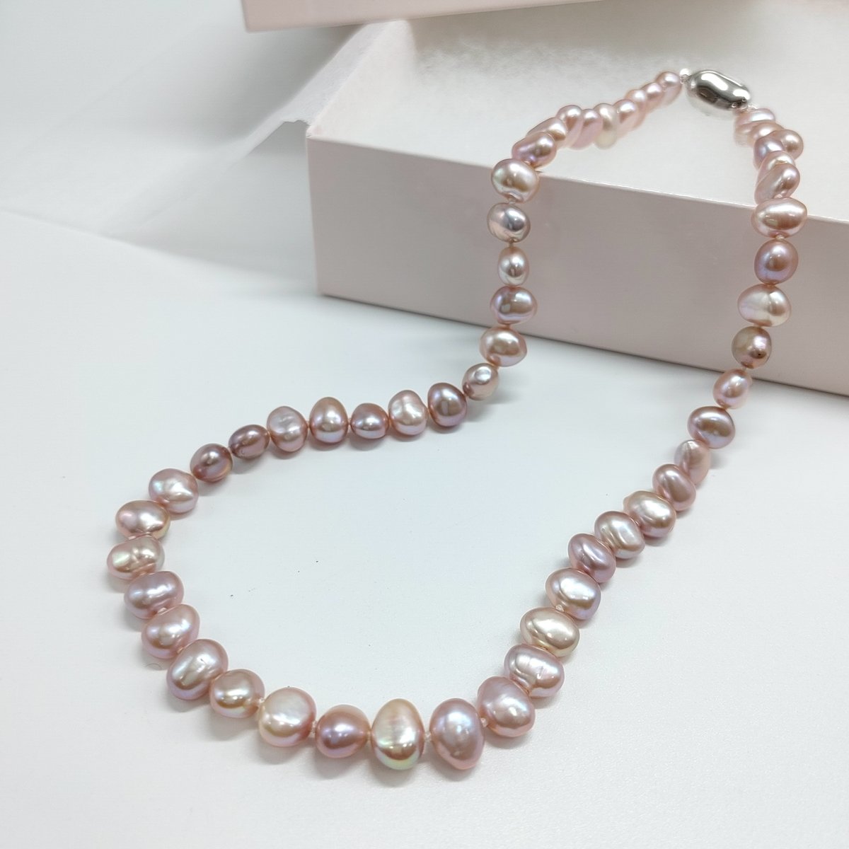 ナチュラルピンクパープル　ステーション　ショート　ネックレス　バロック ナチュラルピンクバロックのシンプルネックレス | KJM-pearl