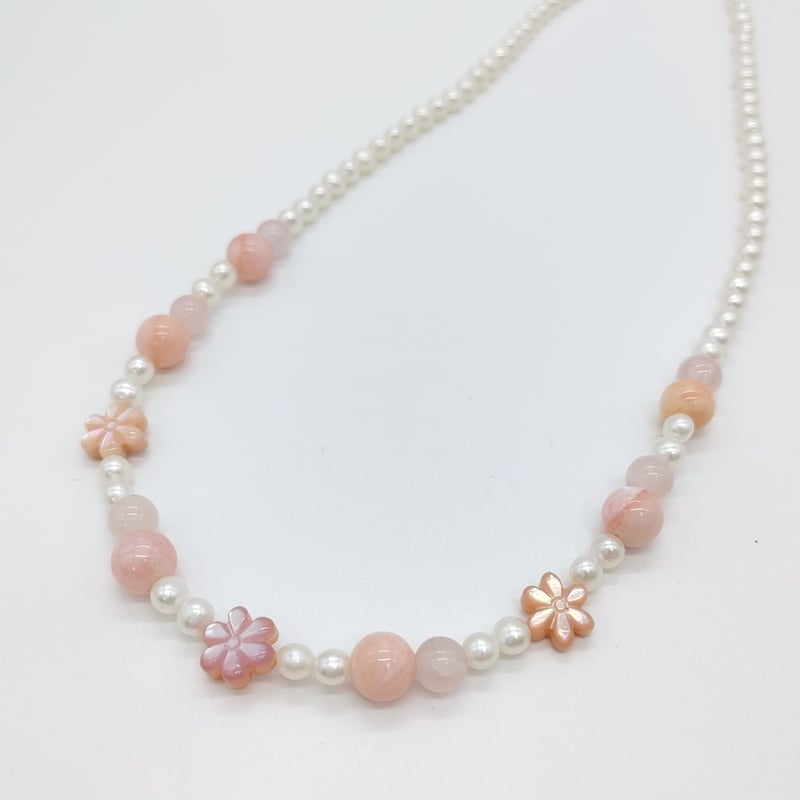 お花とローズクォーツのキュートネックレス | KJM-pearl