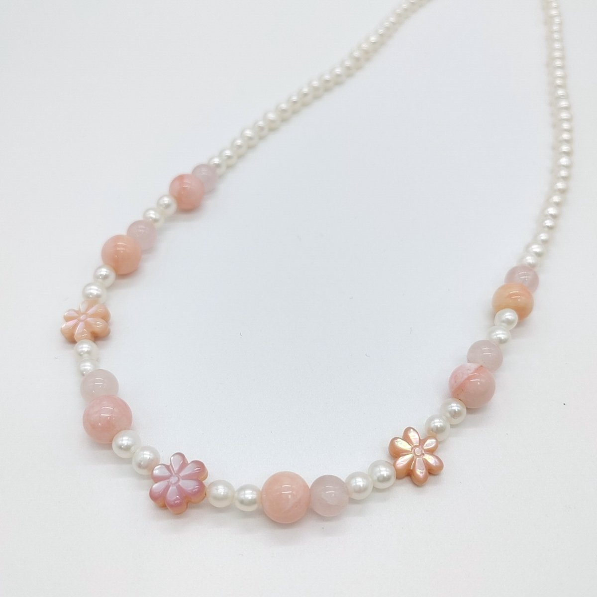 お花とローズクォーツのキュートネックレス | KJM-pearl