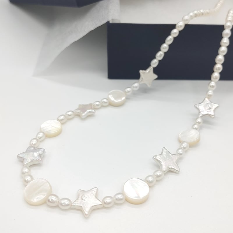 メ*子様 星型モチーフ 淡水パールネックレス 星と満月のネックレス | KJM-pearl