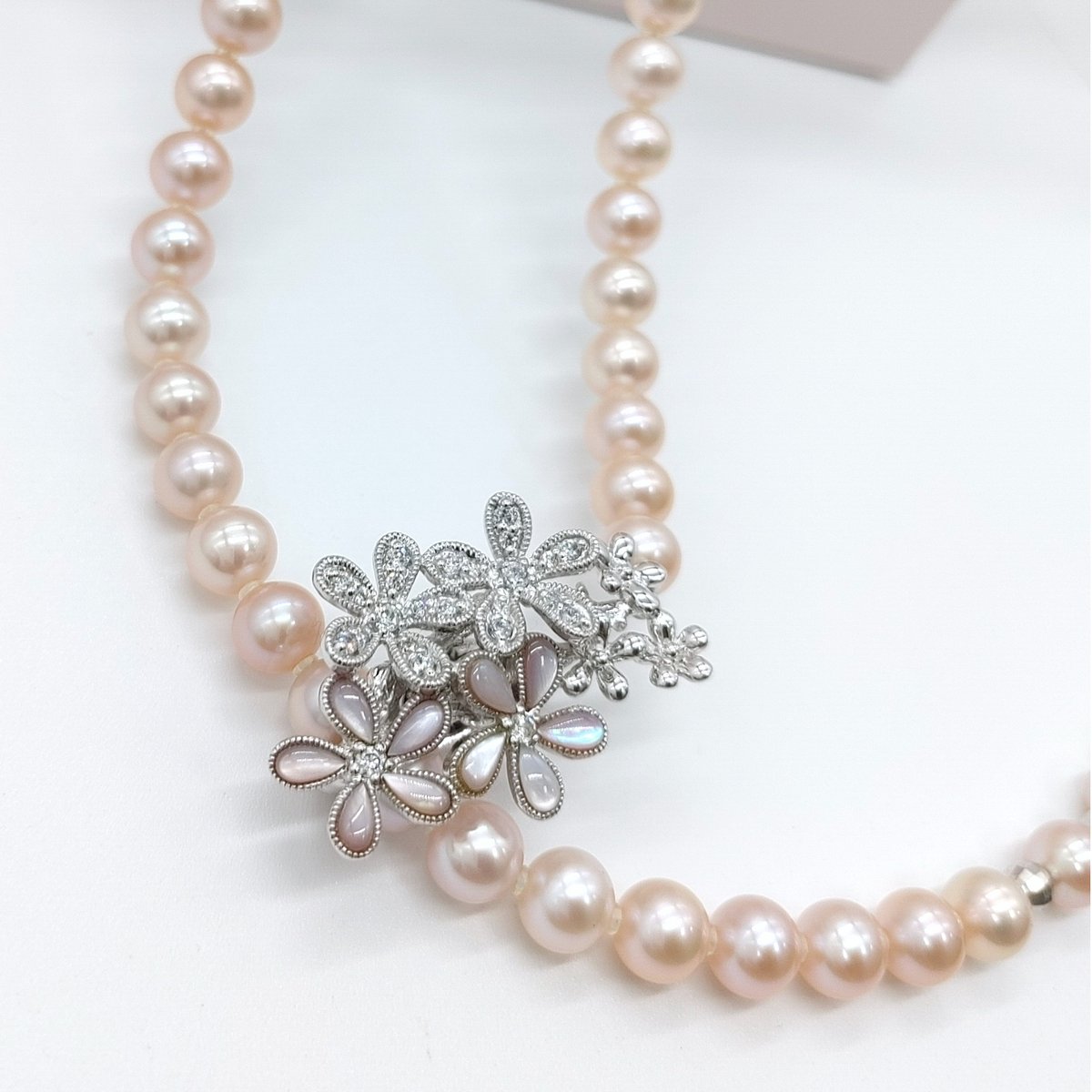 桃色パールのお花ラリエットネックレス | KJM-pearl