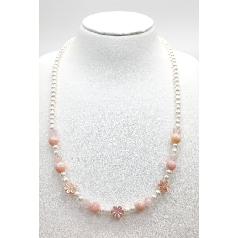 お花とローズクォーツのキュートネックレス | KJM-pearl