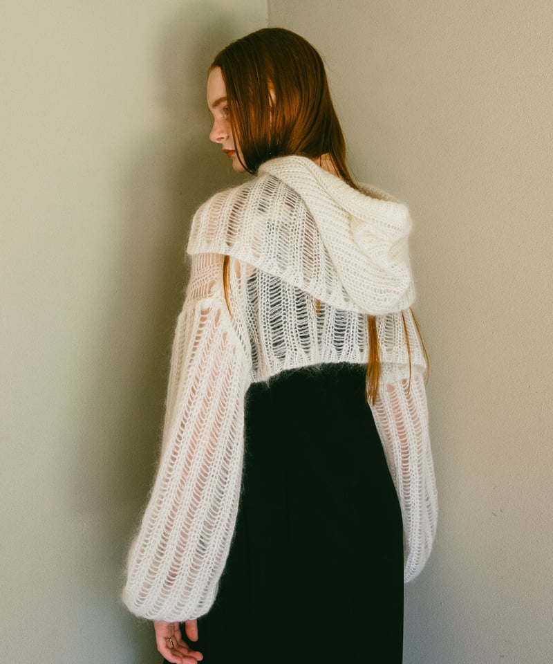 Kid Mohair Knit Hoodie | White | ELLA CANTARIA 