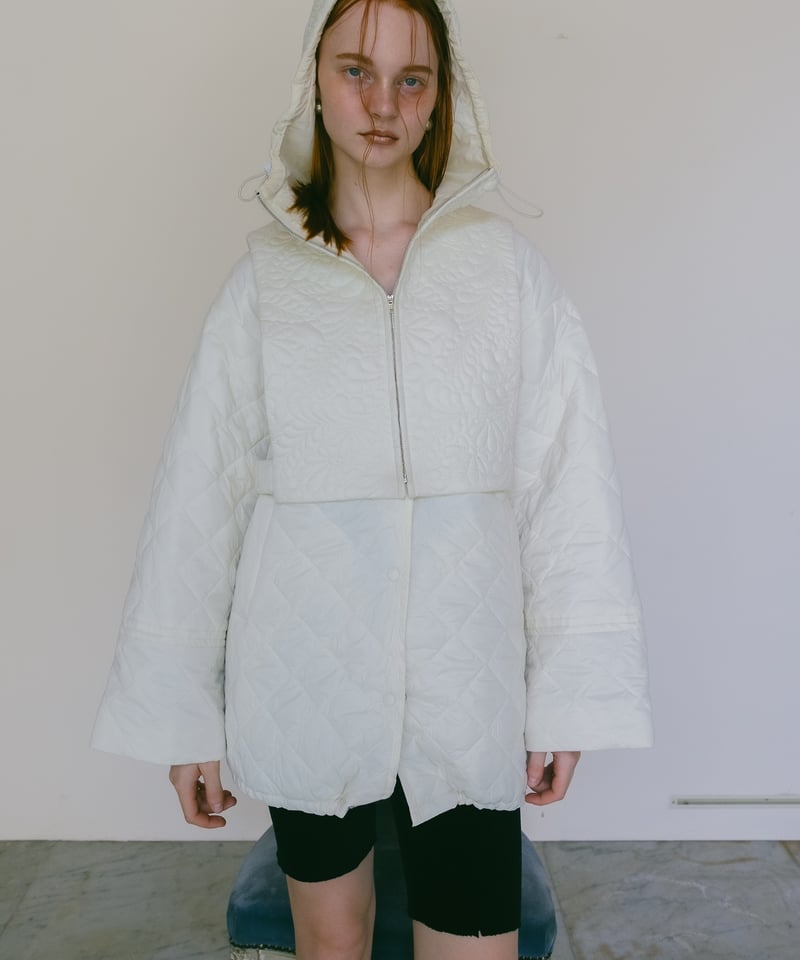 Flower Vest 2way Quilting Coat | Ivory | ELLA C