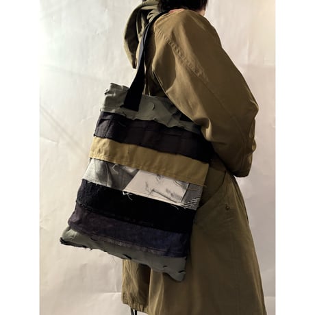 armycolor patchwork tote bag