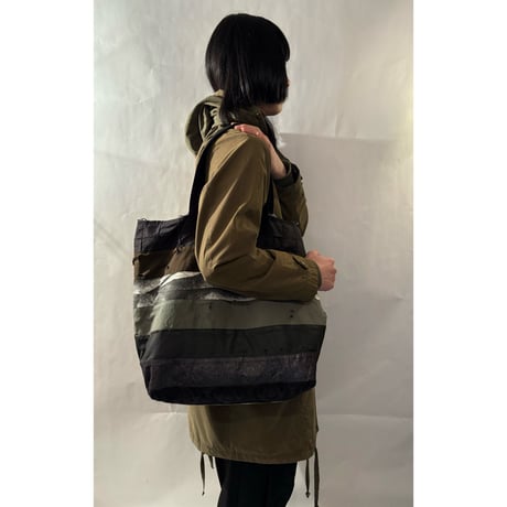 armycolor patchwork tote bag