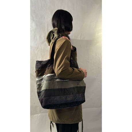 armycolor patchwork tote bag