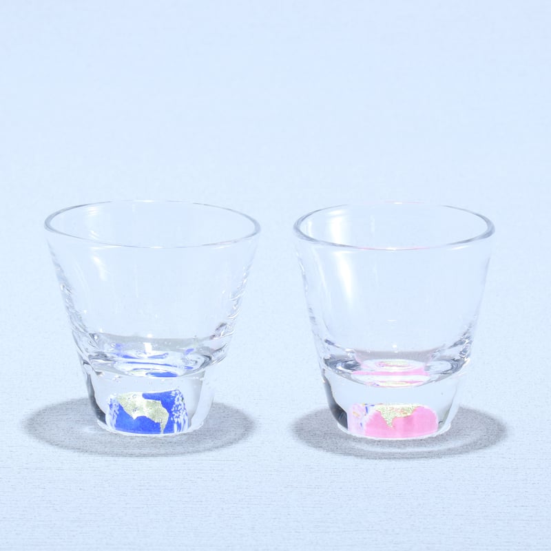 ガラスペアぐい呑み☆定価約11万☆セット価格、コバルト色☆新品