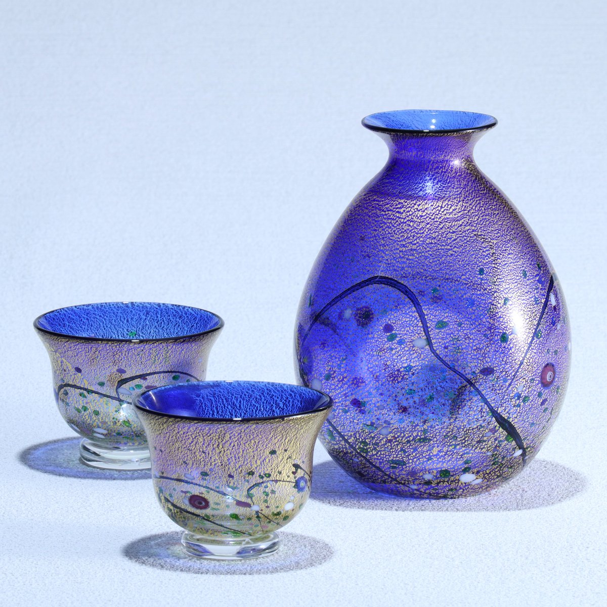 酒器セット 金彩象嵌「光琳 雅」 コバルトブルー | グラスアート黒木