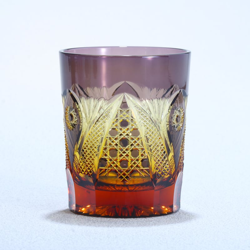 ぱ*だ様 未使用品　黒木国昭作　綾切子　オールドファッショングラス　共箱付き　現 オールドファッション「綾切子」 金赤 | グラスアート黒木