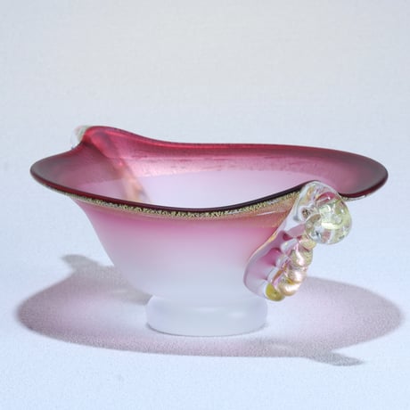 花器「オーシャン 木の葉」 金赤