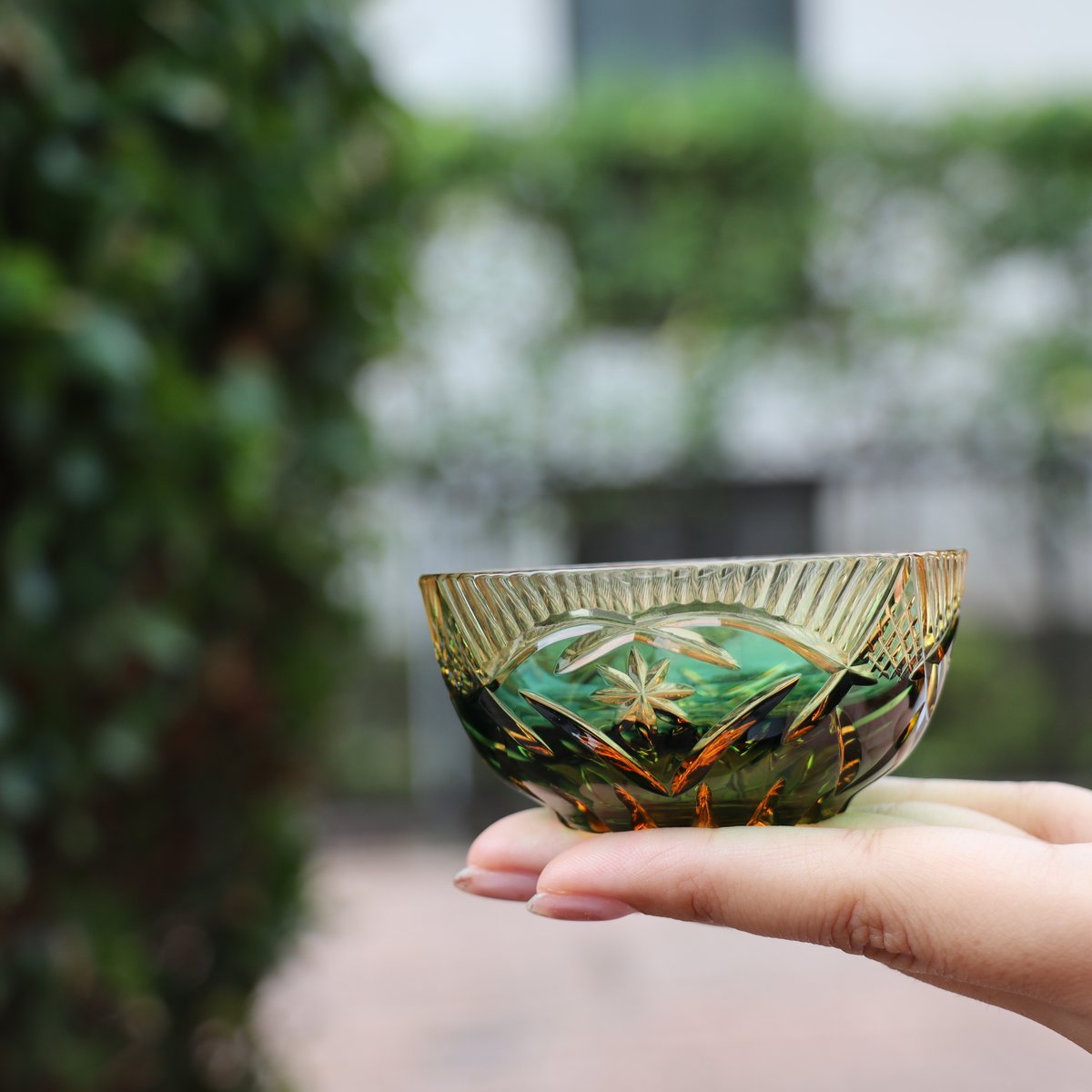 ｵﾝﾗｲﾝｽﾄｱ限定！千代口「綾切子」アンバー/グリーン | グラスアート黒木