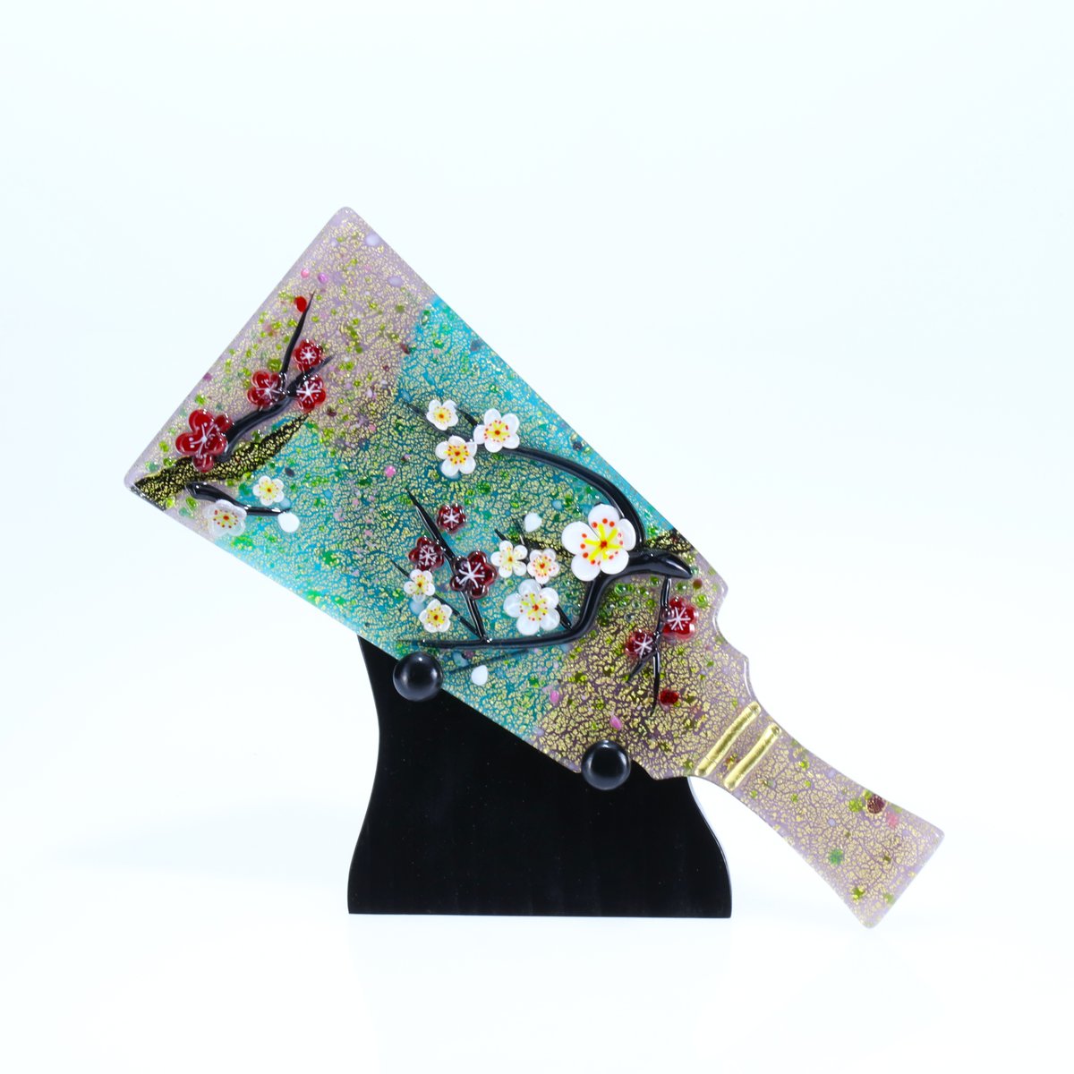 グラスアート黒木国昭綾工房光琳金銀彩尺四方大皿