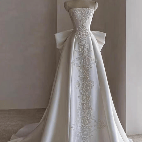 サテンオフショルダー結婚式前撮りウェディングドレスマーメイド