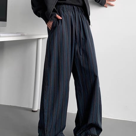 メンズストライプワイドパンツカジュアル着回し春秋