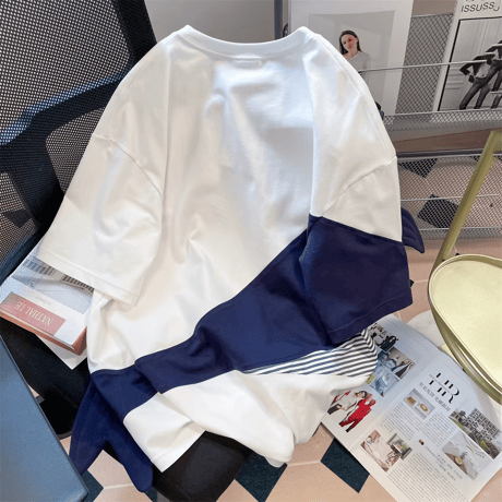 半袖立体切替デザインゆったり T シャツ 夏 ユニセックス