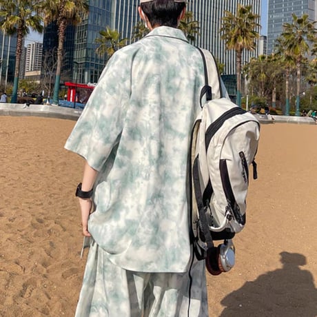 メンズセットアップ半袖シャツショートパンツセット夏ゆったりカジュアル