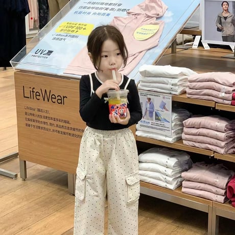 女の子ベビーキッズ上下セット3点セットTシャツキャミソールロングパンツ春秋90－150㎝