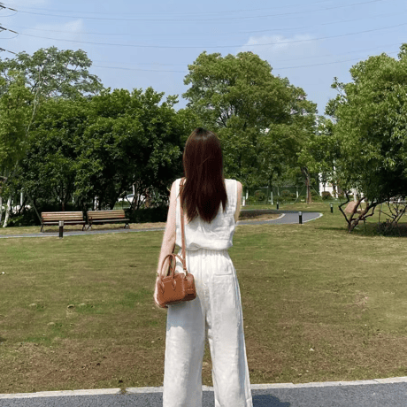 無地 ノースリーブリネンシャツ + ワイドパンツ 2 点セット 通気性が良くさらっと快適