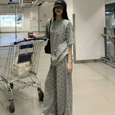 上下セット半袖Tシャツロングパンツ夏カジュアルおしゃれ