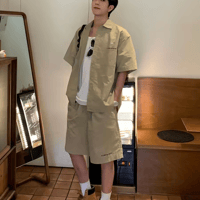 メンズ上下セット半袖シャツ＋ショートパンツ2点セット夏