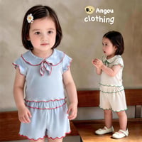 女の子レース半袖 T シャツ＆ショートパンツ 2 点セット 夏用快適
