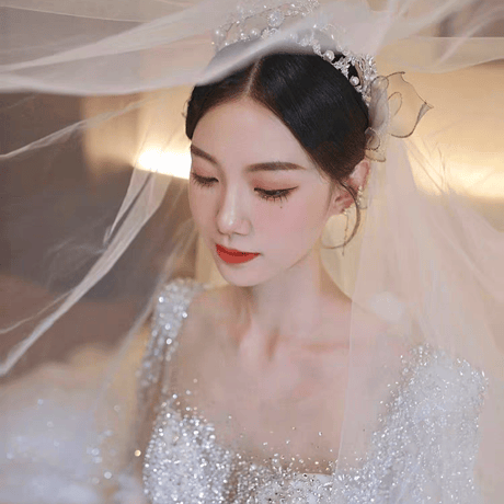 長袖チュールスクエアネックキラキラ軽やかウェディングドレス結婚式前撮り花嫁