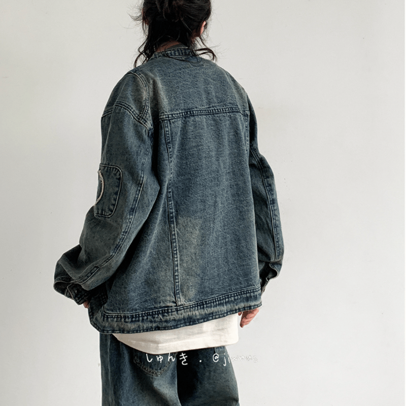 メンズ ノーカラー ジップアップ デニムジャケット Gジャン S-3XL