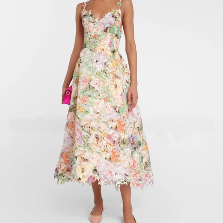 レディースレース透かしキャミワンピースウエストマーク