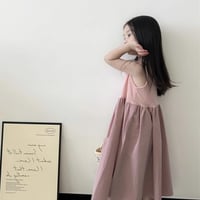 女の子 ノースリーブ丸首無地ワンピース キュート可愛い