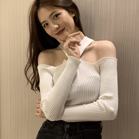 春秋 オフショルダー ホルターネックトップス セクシー