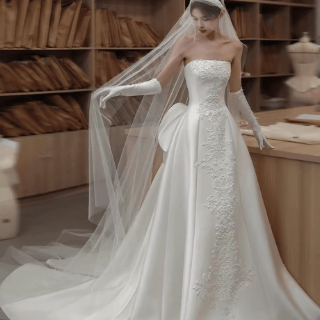 サテンオフショルダー結婚式前撮りウェディングドレスマーメイド