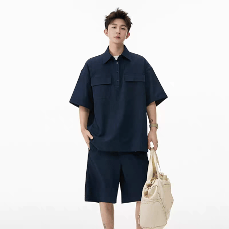 メンズ半袖トップスショートパンツ夏セットアップ
