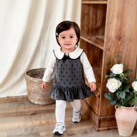 春用 女の子 水玉フリルノースリーブワンピース + 長袖 T シャツ 2 点セット