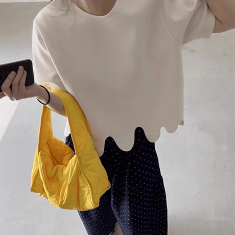 段違い半袖Tシャツトップスゆったりおしゃれデザイン